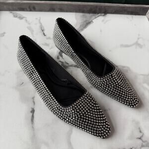 Zara Rhinestone Embellished Pointed Toe Ballet Flats Size 39